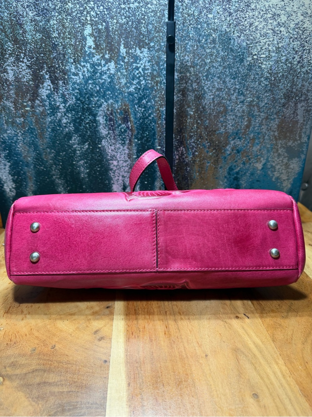 Patricia Nash Barbiecore 2010s Ferrara Pink Rose Tooled Leather Frame Satchel - Picture 5 of 16